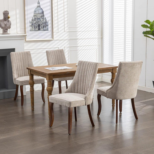 Velvet Dining Chairs Set of 4,Comfy Fabric Upholstered Accent Chairs for Kitchen Living Room,Channel Tufted Dining Room Chairs with Curved Solid Wood Legs(Beige)-1