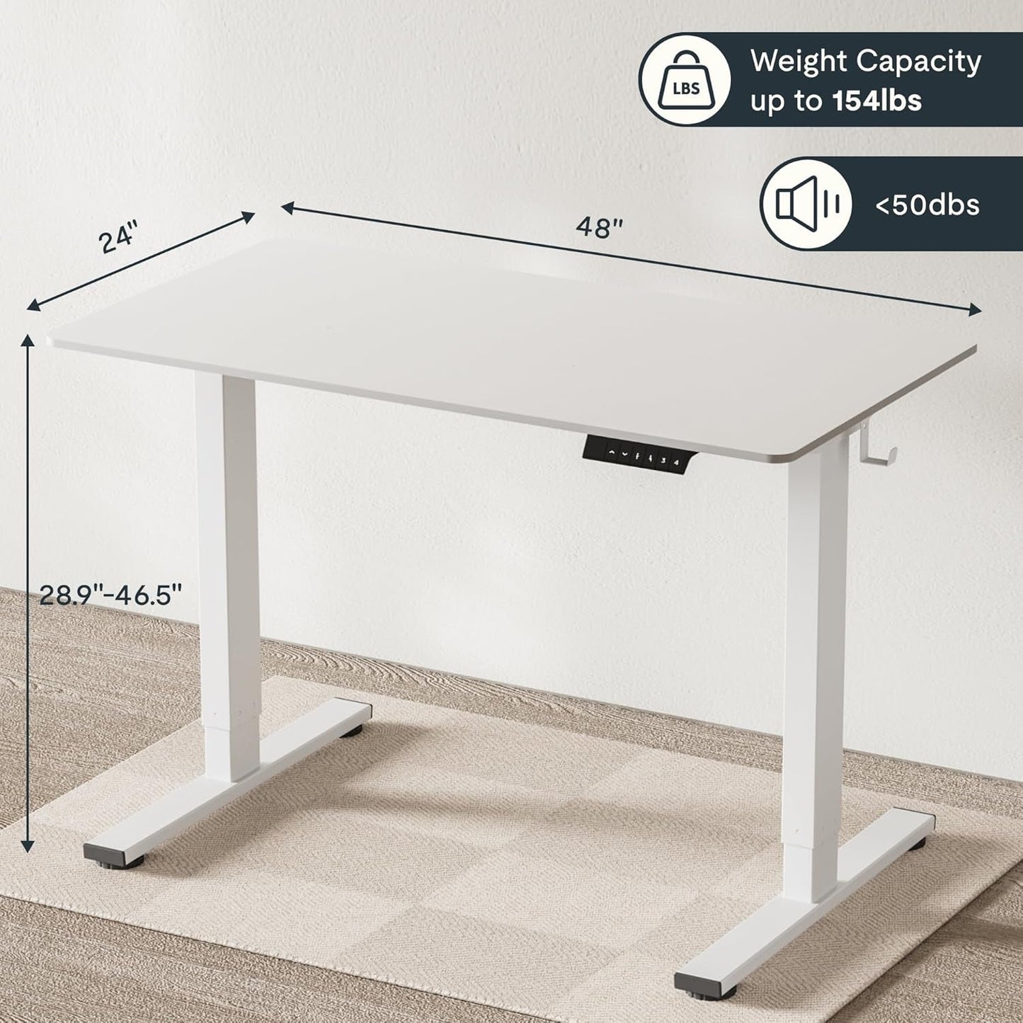 EN1 Whole-Piece White Standing Desk 48 X 24 Inches Desk Board Electric Stand up Desk Height Adjustable Desk for Home Office(White Frame + White Top)-1