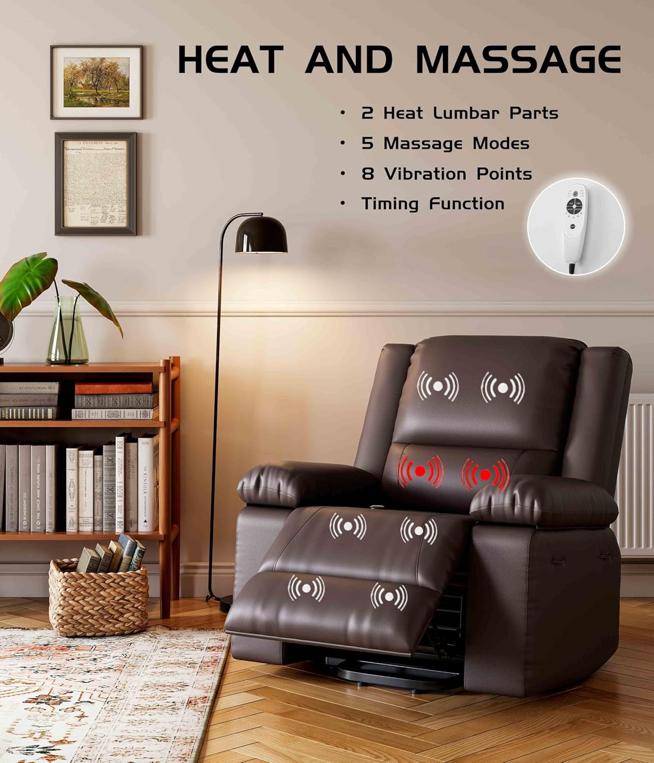 Oversized Wide Power Lift Recliner Chair - Heat and Massage, Adjustable Back and Legs, PU Leather Electric Lift Chair Designed for the Elderly and People with Mobility Impaired-4