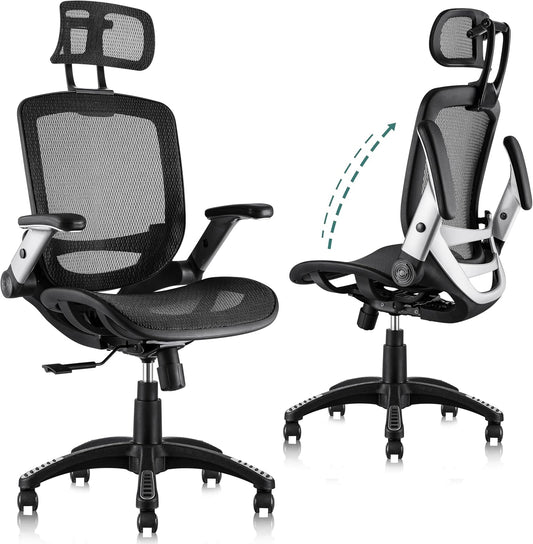 Big & Tall Mesh Office Chair, Ergonomic, Headrest, Tilt-0