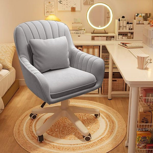 Home Office Chair Computer Chair with Mid-Back Upholstered Modern Tufted Computer Task Chair Swivel Height Adjustable Velvet Accent Chair-0