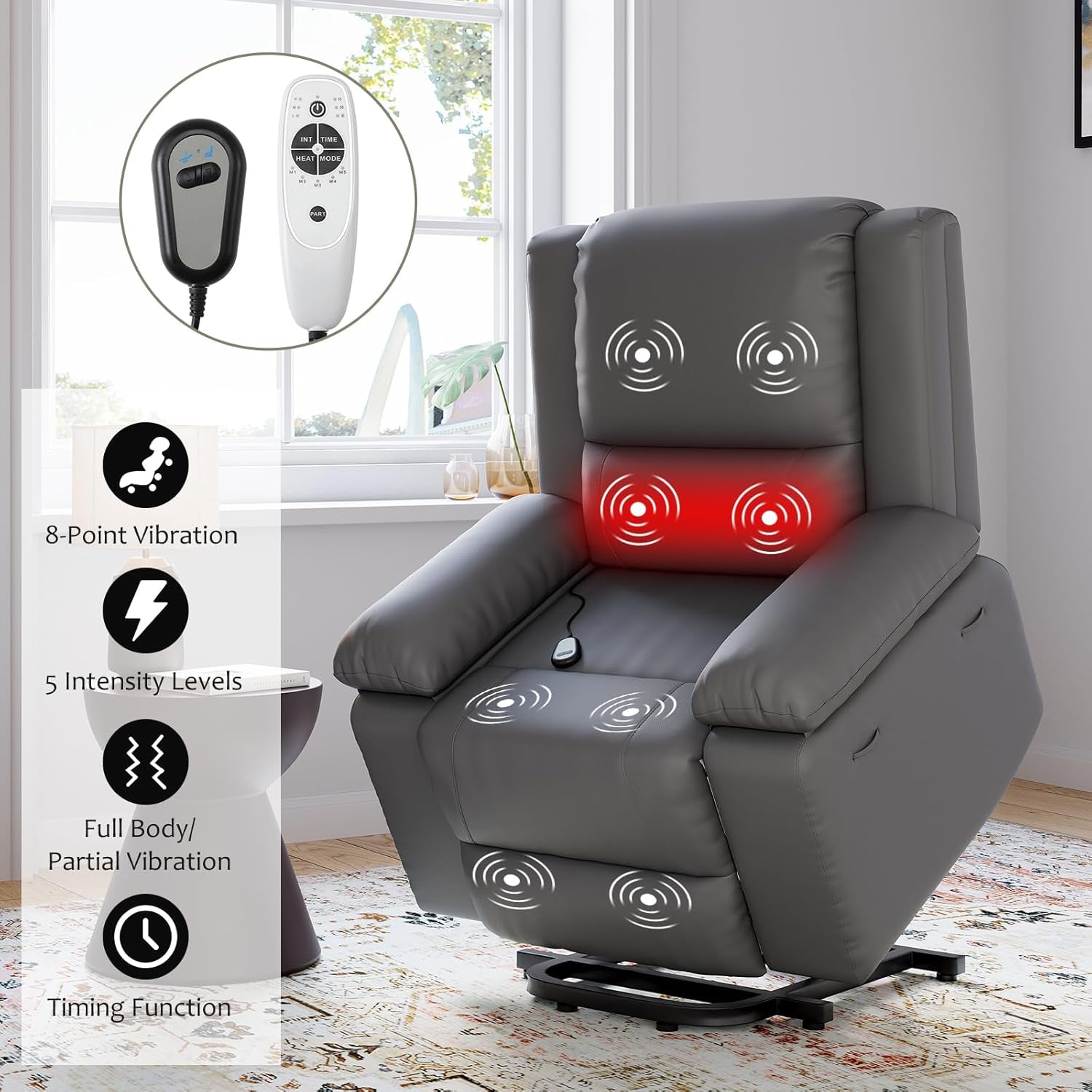 Oversized Power Lift Recliner Massage Heat Elderly Gray-1