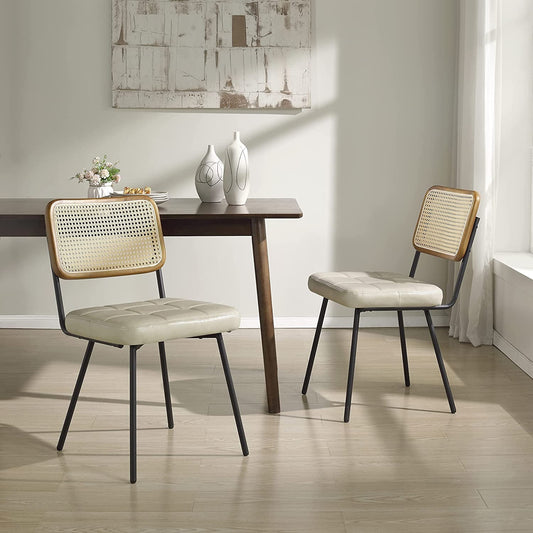 Rattan Dining Chairs, Set of 2, Mid Century Modern-0