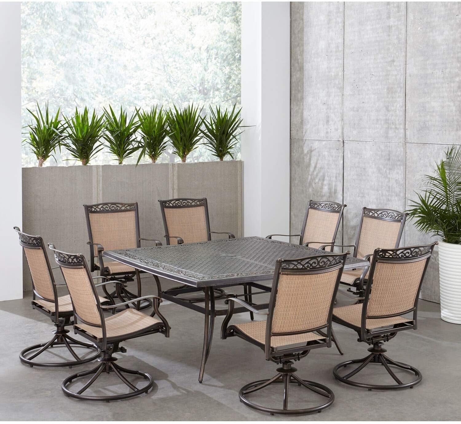 Fontana 9-Piece Outdoor Dining Set, Rust-Resistant Aluminum Outdoor Patio Dining Set for 8 with Swivel Rockers and 60" Square Cast-Top Patio Table, Perfect for Backyard, Patio, Deck, and Porch-1