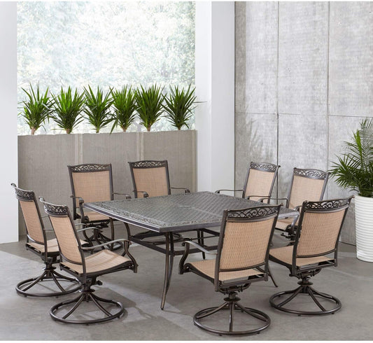 Fontana 9-Piece Outdoor Dining Set, Rust-Resistant Aluminum Outdoor Patio Dining Set for 8 with Swivel Rockers and 60" Square Cast-Top Patio Table, Perfect for Backyard, Patio, Deck, and Porch-1