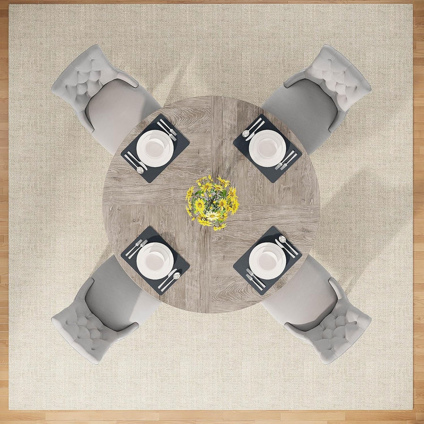 round Dining Table Wood Kitchen Table for Dining Room Living Room, 47 Inches Dining Room Tables for 4 Person, Farmhouse Dinner Table with Wooden Table Top and Legs, Rustic Grey(Only Table)-4