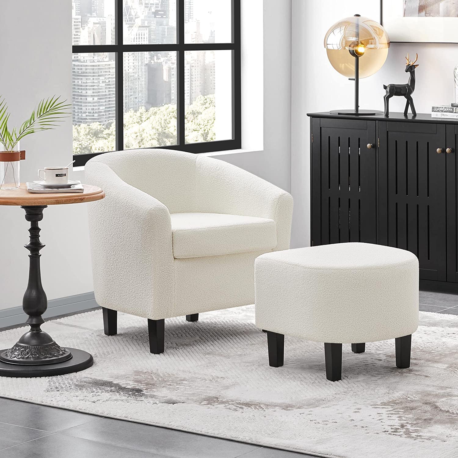 Soft Ivory Accent Chair and Ottoman Set-0