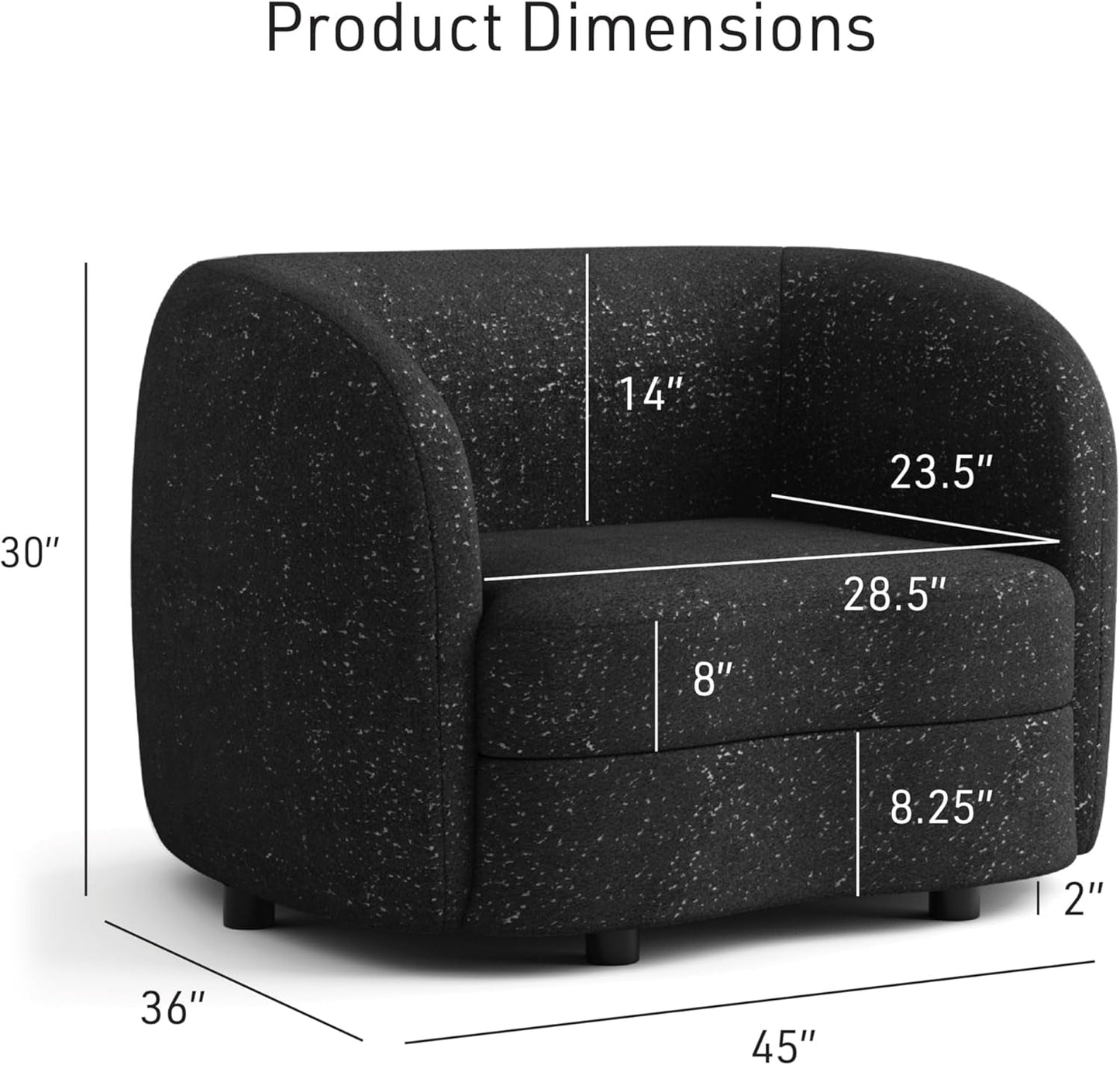 Nimiane Modern Boucle Seating with Curved Arms and Wooden Legs, Comfy Fabric Upholstered for Living Room, Bedroom, Home Office, 1-Seat + 2-Seat + 3-Seat, Black-3