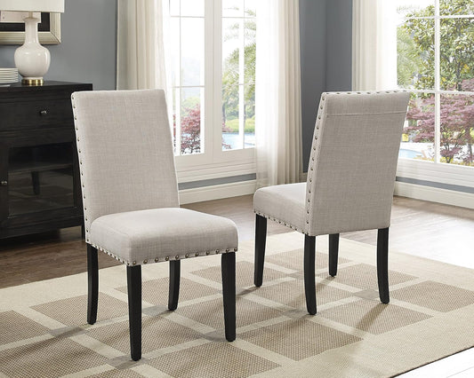 Biony Tan Fabric Dining Chairs with Nailhead Trim, Set of 2, Brown, Tan-0