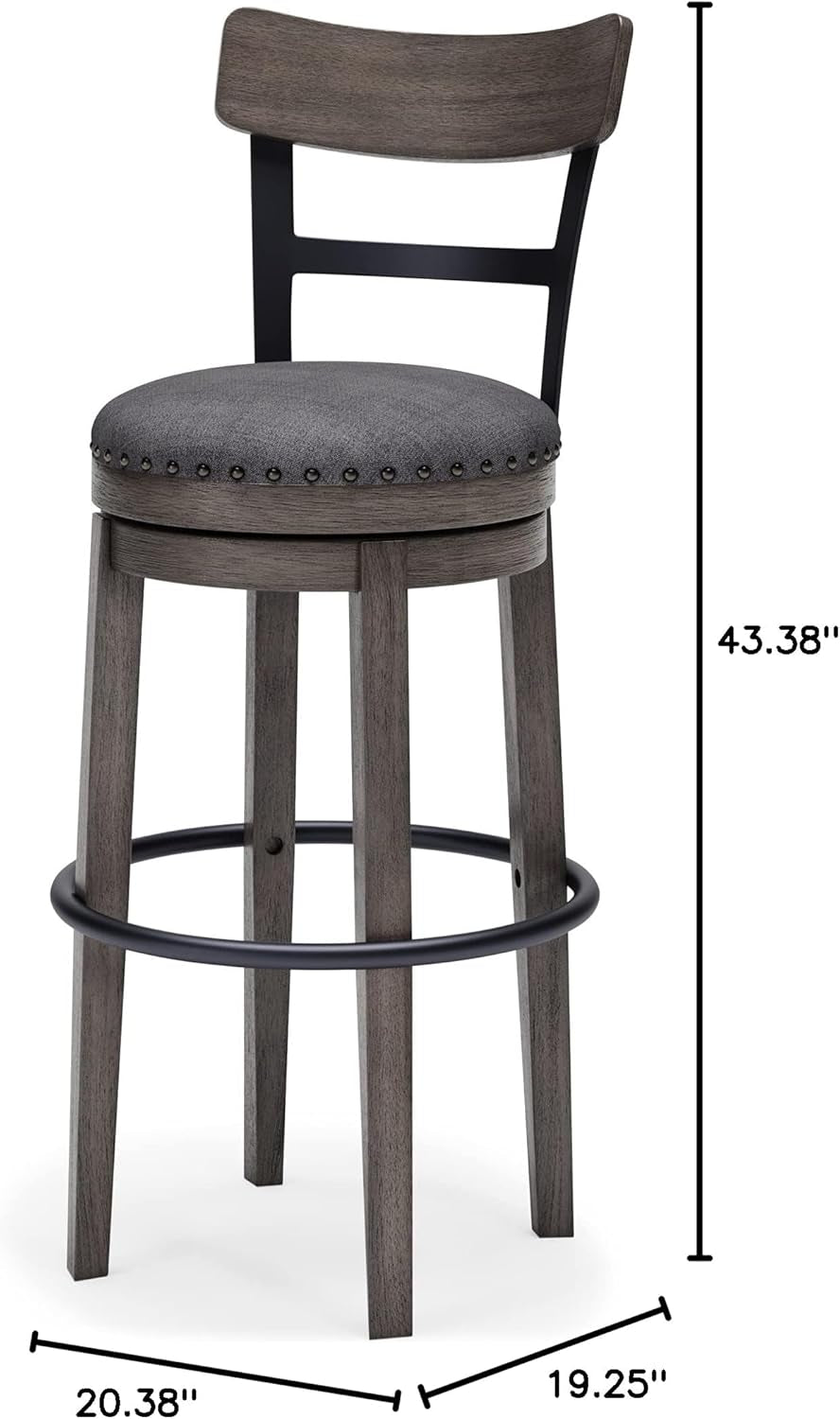 Caitbrook 30" Farmhouse Bar Height Upholstered Swivel Barstool, Gray-2