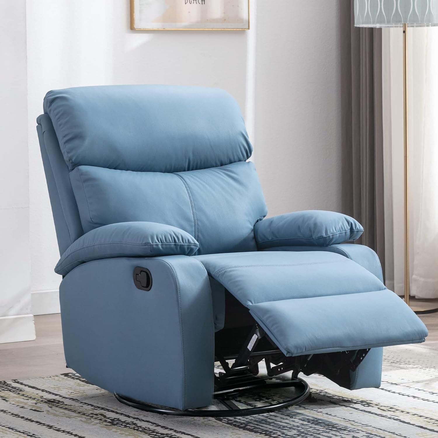 Rocker Swivel Recliner Chair, Rocking Recliner Chair Made of Microfiber Technical Cloth, Manual Small Recliners for Small Spaces Reclining for Living Room, Blue-0