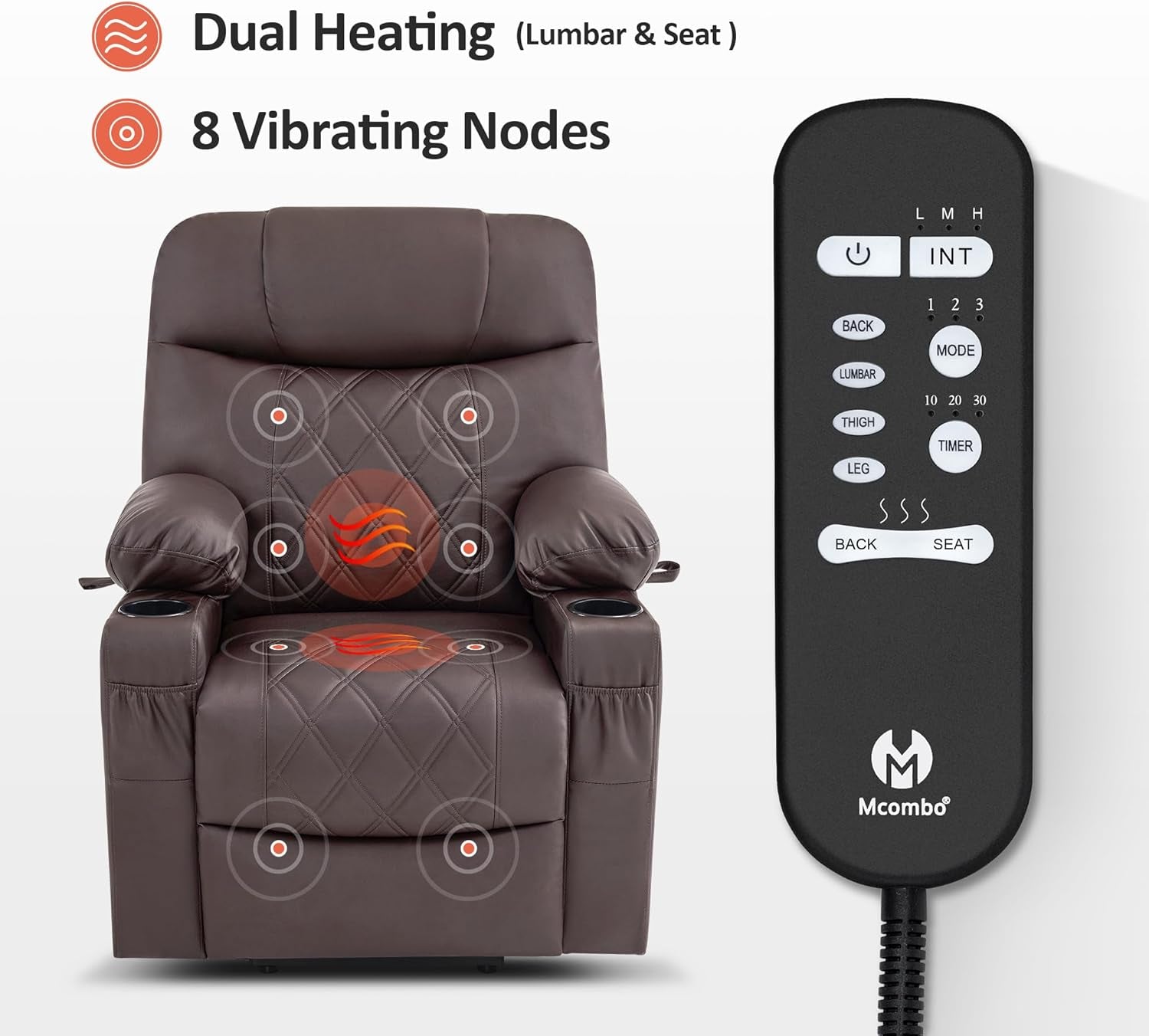 Small Size Power Lift Recliner Chair Sofa with Massage and Dual Heating, Adjustable Headrest for Elderly People Petite, USB Ports, Faux Leather 7111 (Dark Coffee)-4