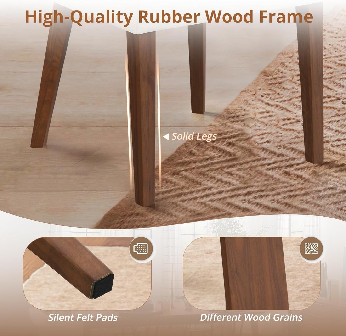 Dining Chairs Set of 4, Linen Mid Century Modern Dining Chairs with Curved Backrest and Wood Legs, Upholstered Dining Room Chairs for Kitchen, Living Room, Beige-3