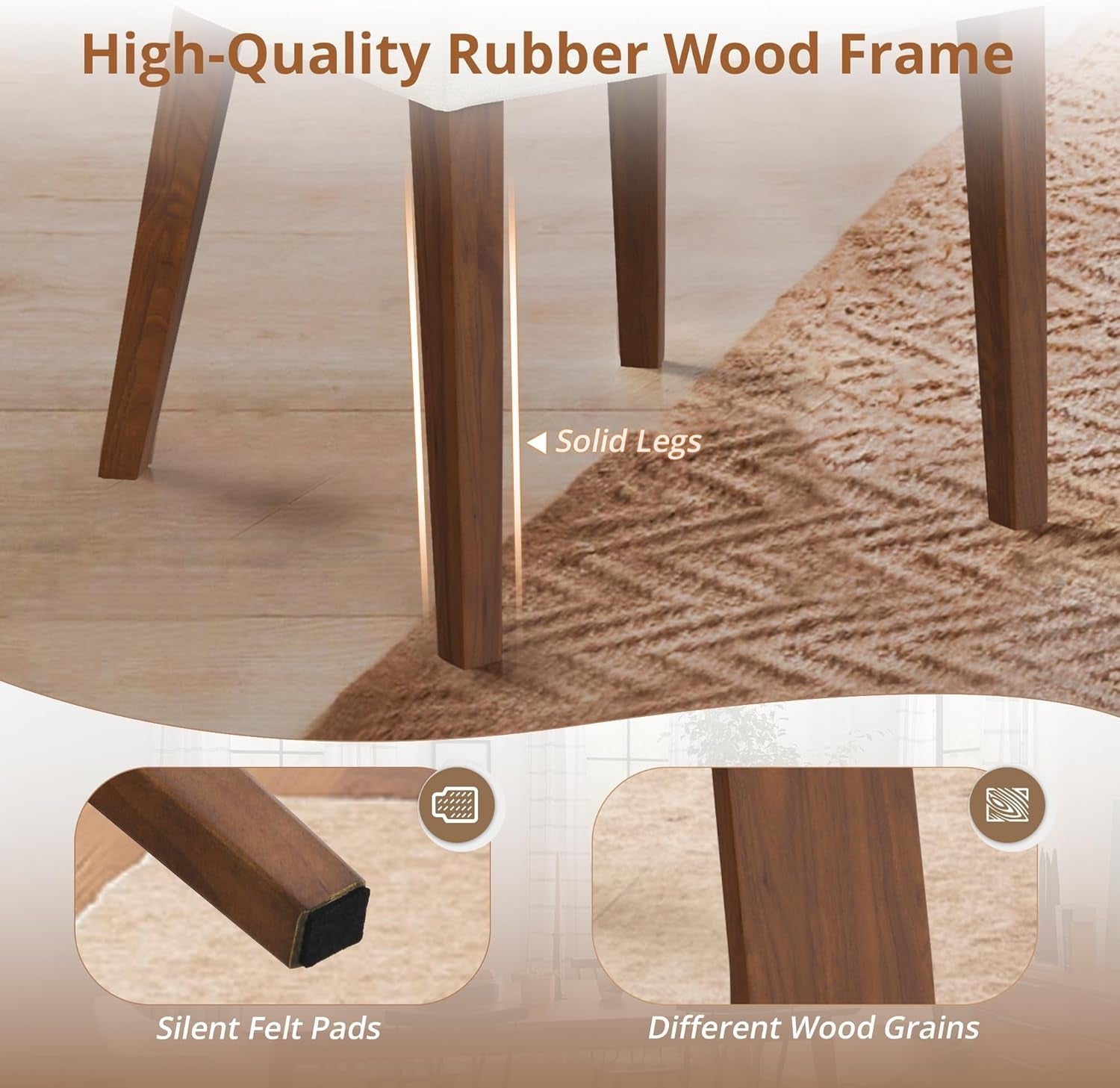 Dining Chairs Set of 4, Linen Mid Century Modern Dining Chairs with Curved Backrest and Wood Legs, Upholstered Dining Room Chairs for Kitchen, Living Room, Beige-3