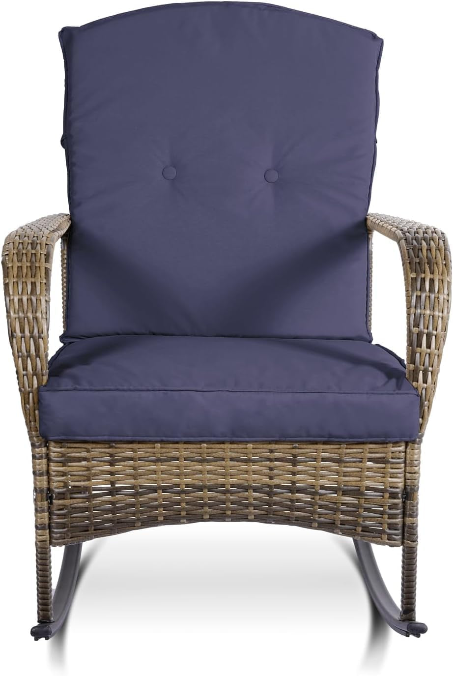 6-Piece Patio Furniture Set,Outdoor Rocking Chairs Set of 2, Patio Conversation Set with 4 Wicker Chairs with 2 Glass Coffee Tables and Cushions for Garden,Porch,Backyard, Bistro (Blue)-3