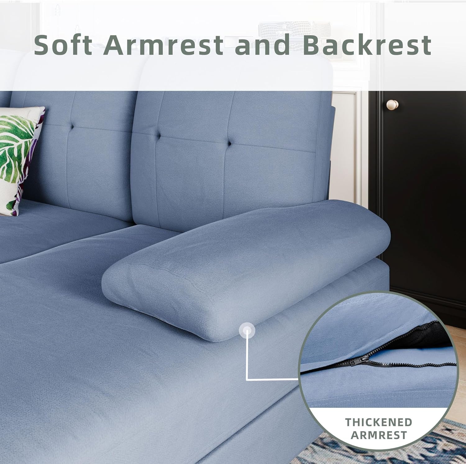 U-Shaped Sectional Sofa with Double Chaise, 4-Seat Linen Fabric Living Room Furniture Set, High-Density Cushions for Ultimate Comfort & Modern Style, Blue-3