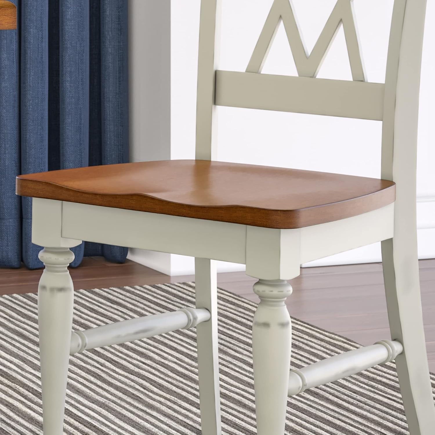 Home Styles Monarch Double X-Back White and Oak Dining Chairs, with Solid Hardwood Construction, Turned Legs, and Distressed Oak Finish, Set of Two-2