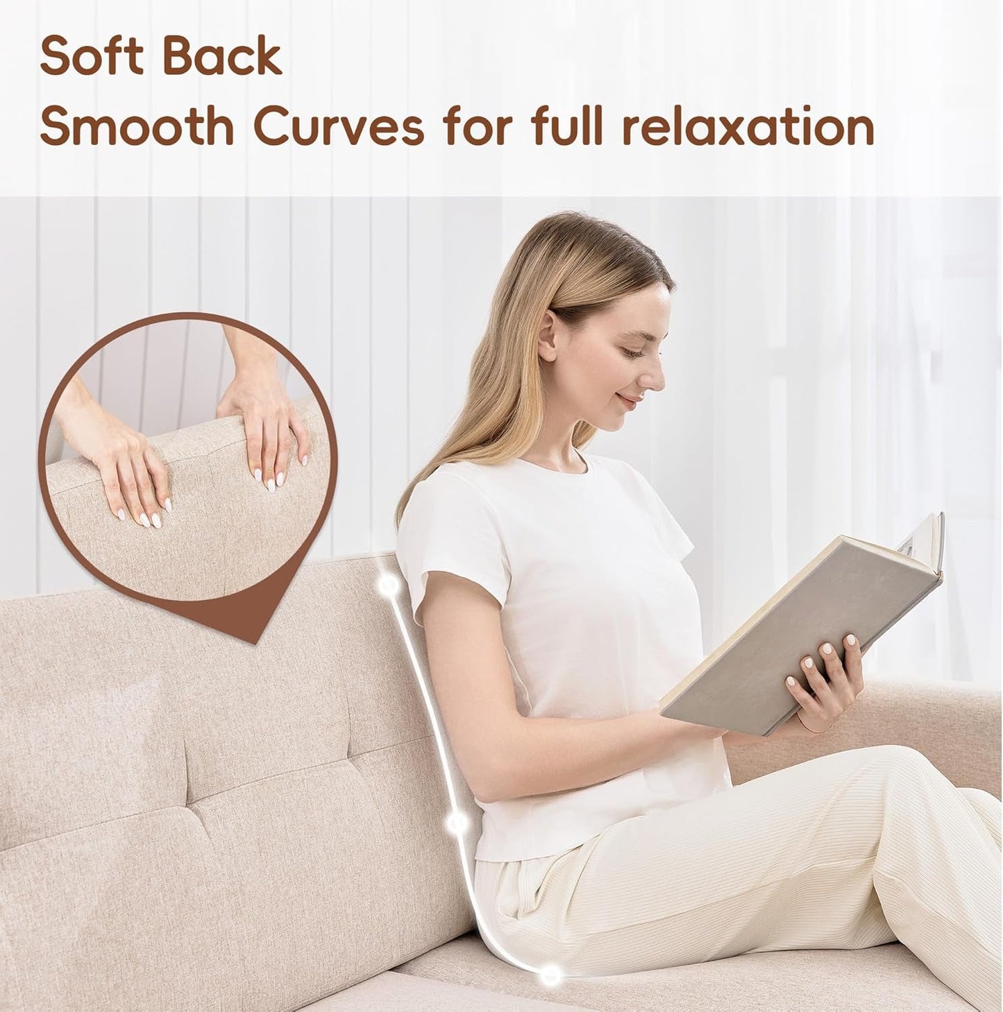 Oatmeal Mid-Century Loveseat Button-Tufted, Modern Style-3