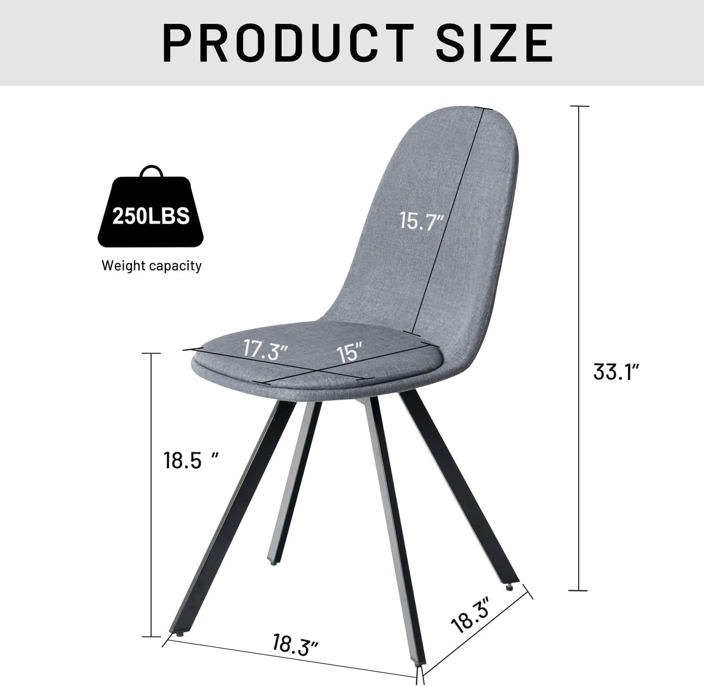 Dining Chairs Swivel Set of 4, Fabric Accent Side Chair Armelss Mid Back with Padded Rotated Seat Cushion and Metal Legs for Kitchen, Dining Room, Living Room, Bedroom, Slubbed Grey-2