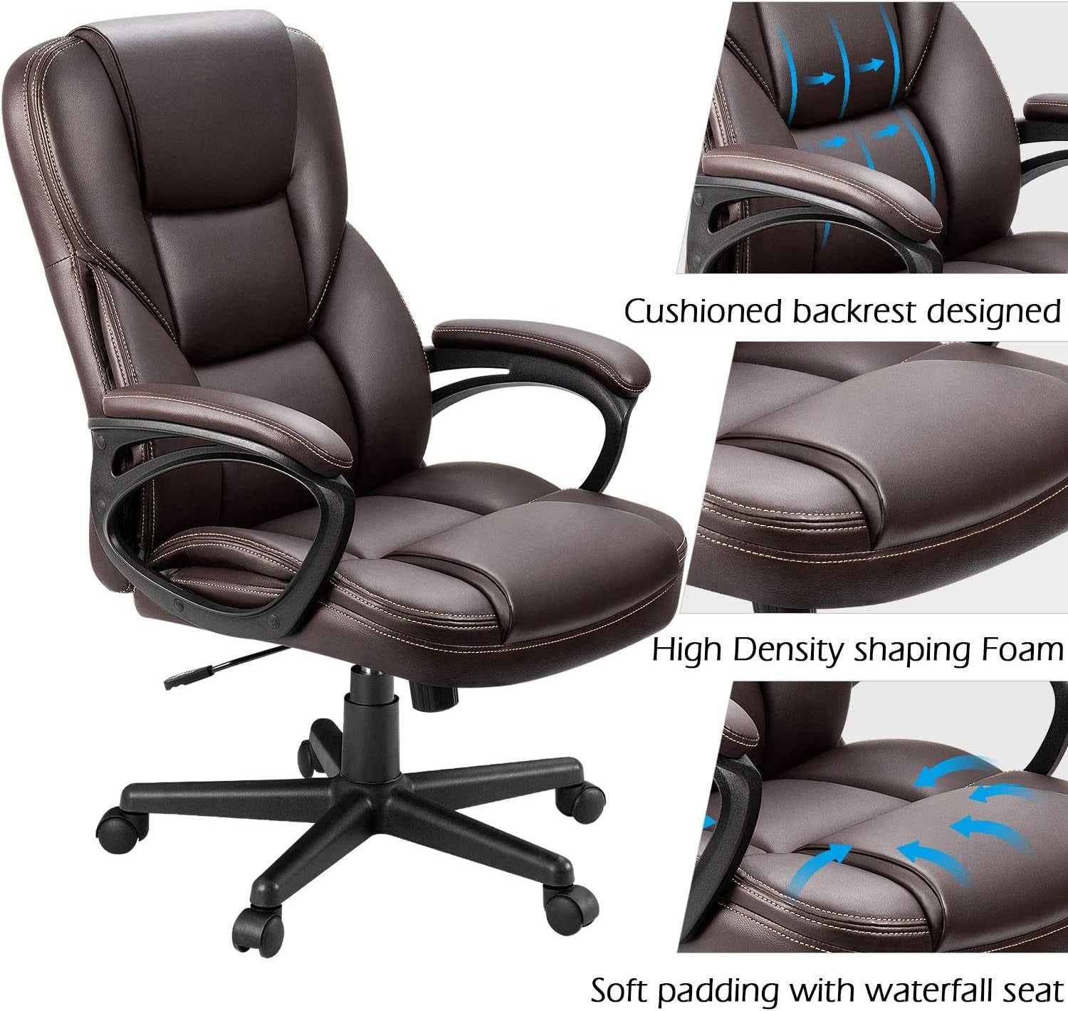 Office Executive Chair High Back Adjustable Managerial Home Desk Chair, Swivel Computer PU Leather Chair with Lumbar Support (Brown)-4