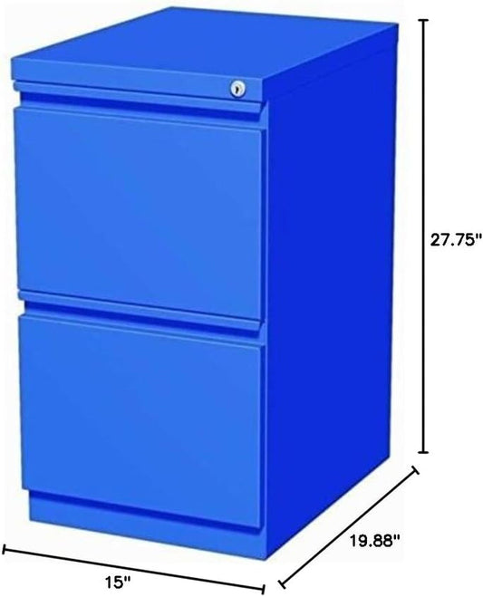 20" 2-Drawer Modern Metal Mobile Pedestal File Cabinet in Blue-1