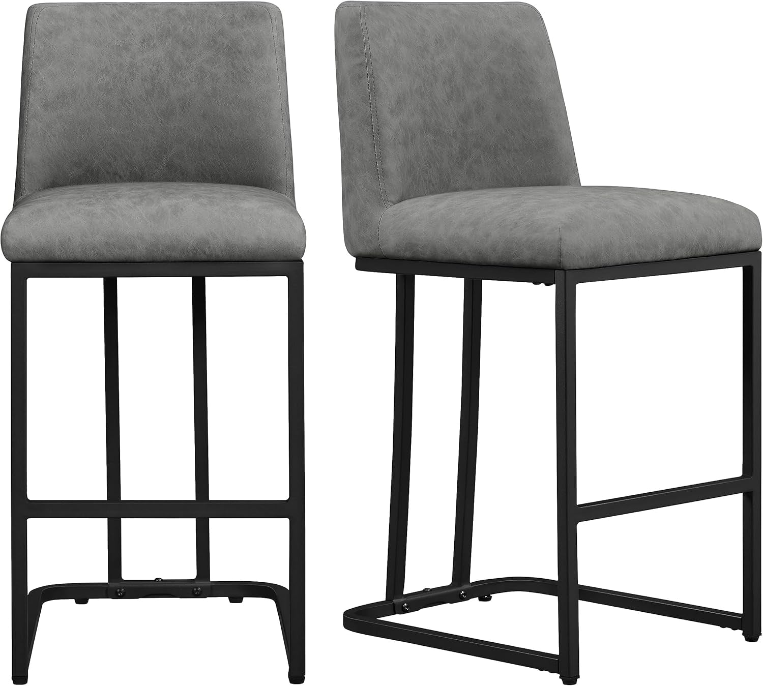 Counter Height Bar Stools 24'' Bar Stools Set of 2 Leather Bar Chairs Modern Upholstered Barstools with Back for Kitchen Counter Gray-0