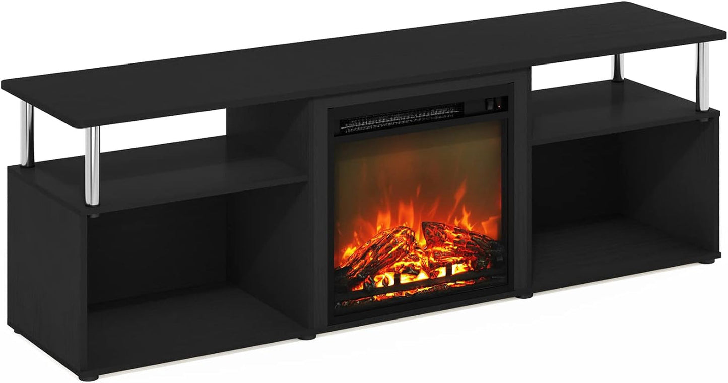Jensen Open Storage Fireplace Entertainment Center for TV up to 70 Inch with Stainless Steel Tubes, Americano/Chrome-0