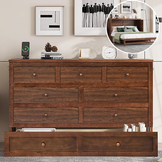 Queen Size Murphy Cabinet Bed with Desk and USB-Port-10