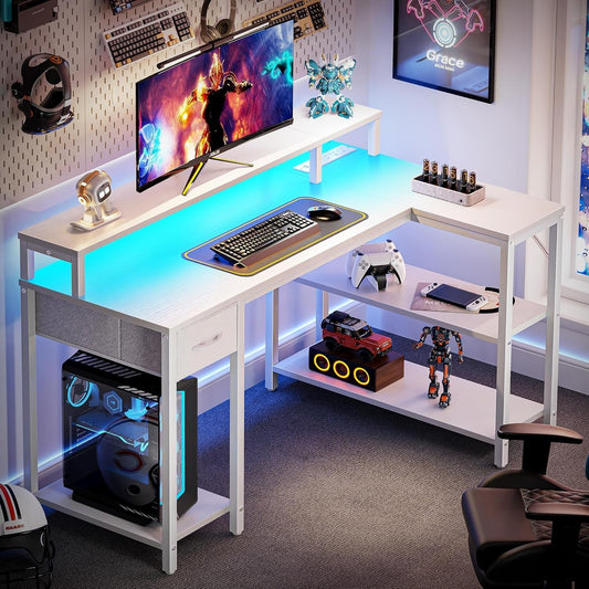 47" White L Desk LED Power Drawer-0