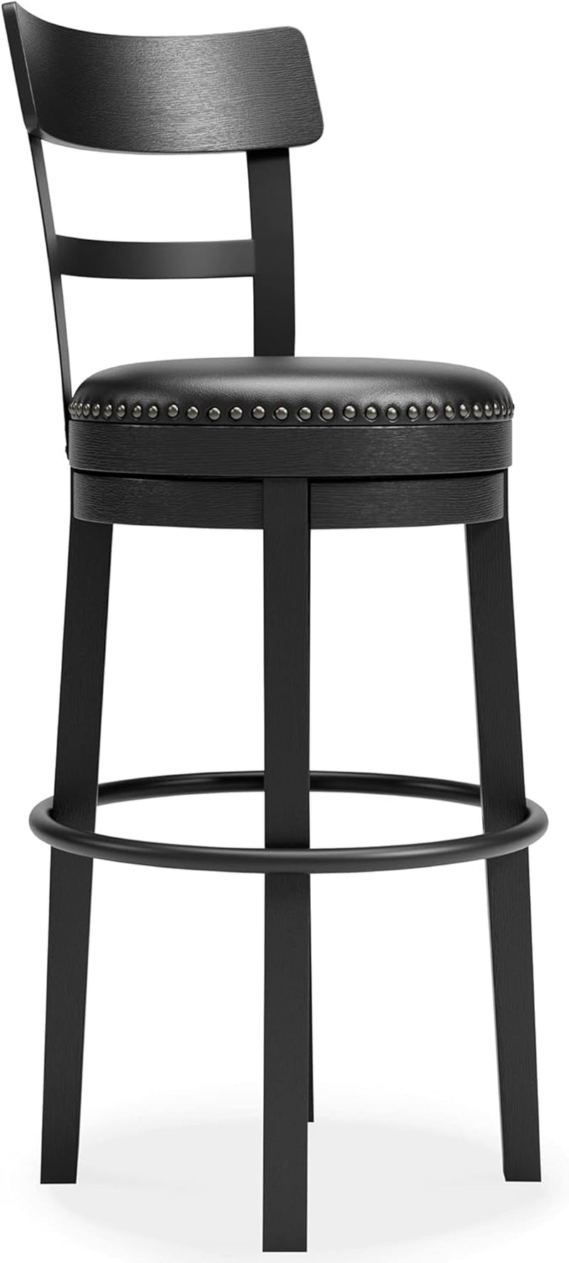 Valebeck 30.38" Casual Pub Height Upholstered Swivel Barstool, Black-0