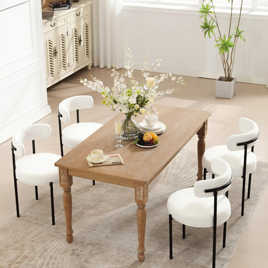 Dining Chairs Set of 4, White Boucle Dining Chair with Curved Backrest, round Thicken Upholstered Dining Chairs for Kitchen & Dining Room, Mid Century Modern Dining Chairs Sturdy and Comfy-0