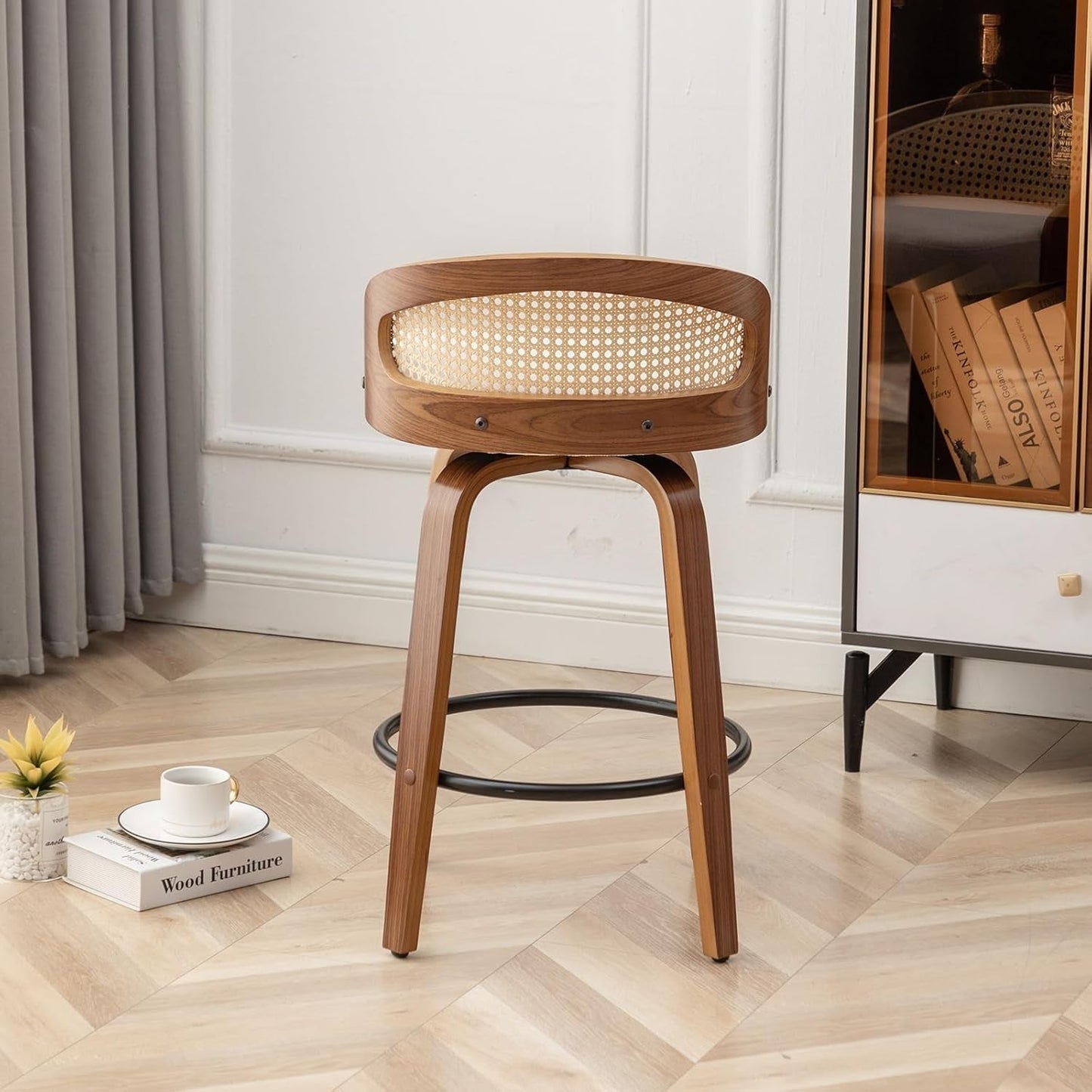 25" Beige Rattan Swivel Counter Stools (Set)-3