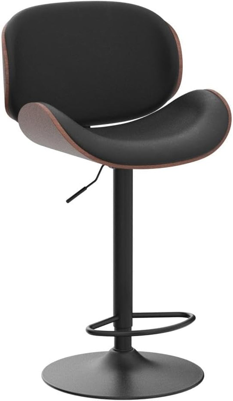 Bar Stools Set of 2, Adjustable Swivel Leather Bar Stools for Kitchen Island, Mid Century Modern Counter Height Bar Chairs Barstools with Back & Footrest (Black)-3