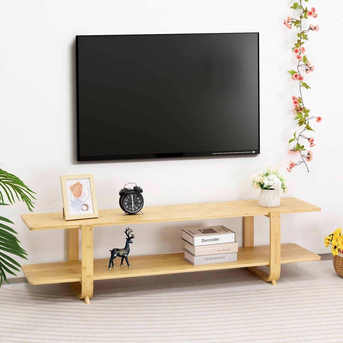 Bamboo TV Stand for 65" TVs with Storage-0