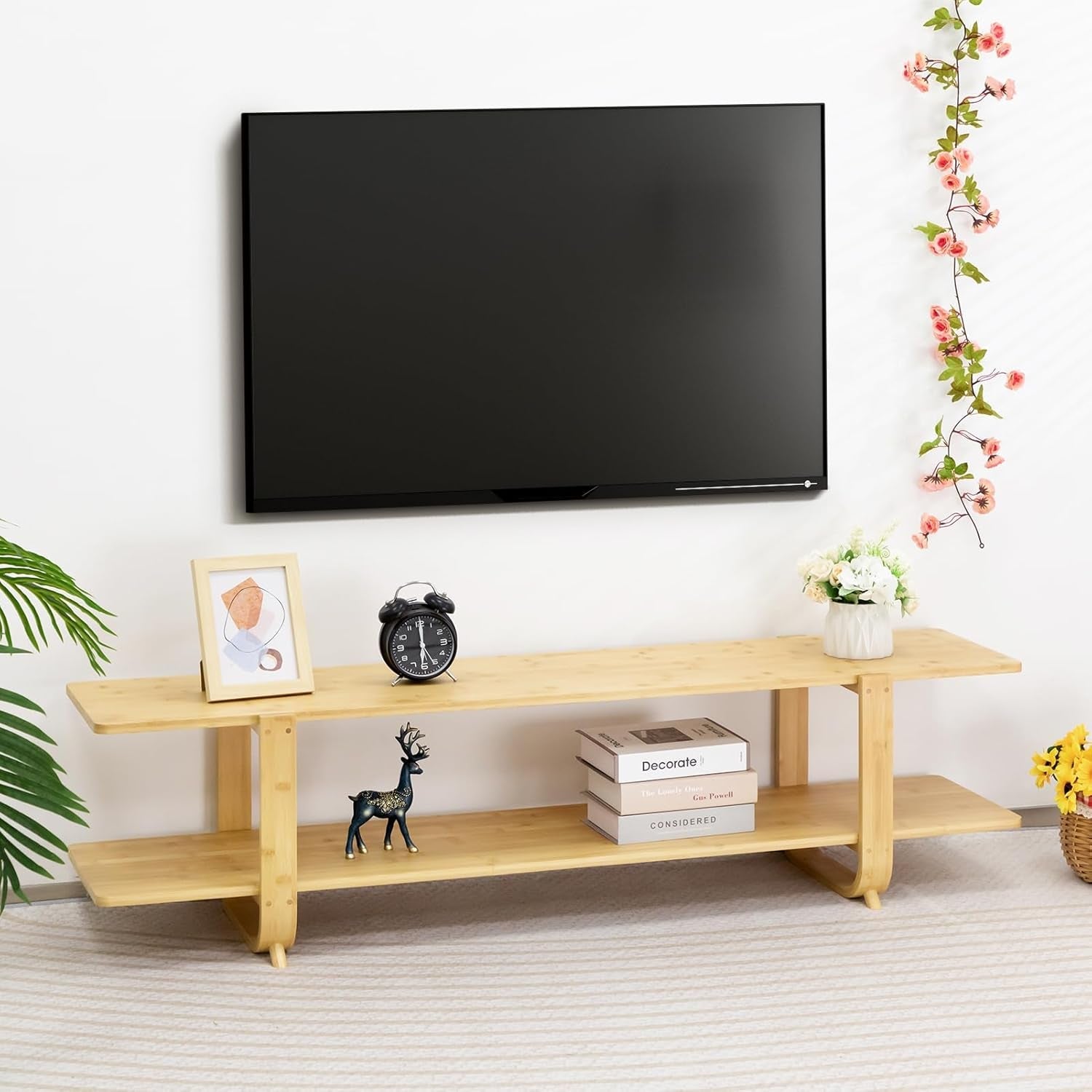 Bamboo TV Stand for 65" TVs with Storage-0