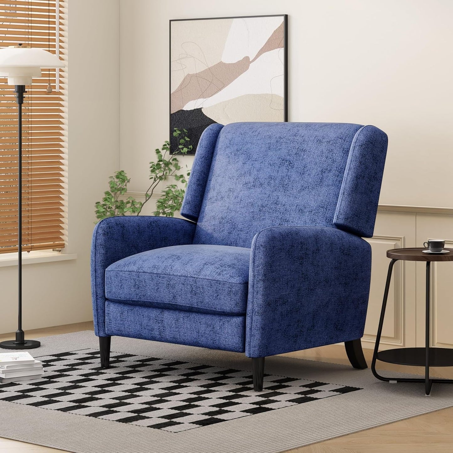 Oversized Pushback Recliner, Textured Fabric Push Back Chair with Padded Seat for Living Room Bedroom, Navy Blue-0
