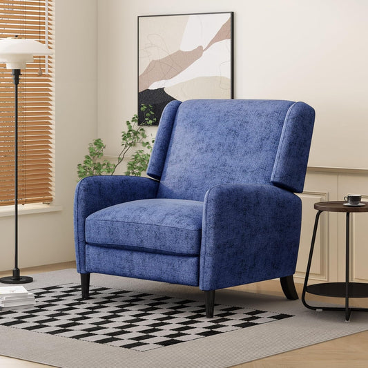 Oversized Pushback Recliner, Textured Fabric Push Back Chair with Padded Seat for Living Room Bedroom, Navy Blue-0