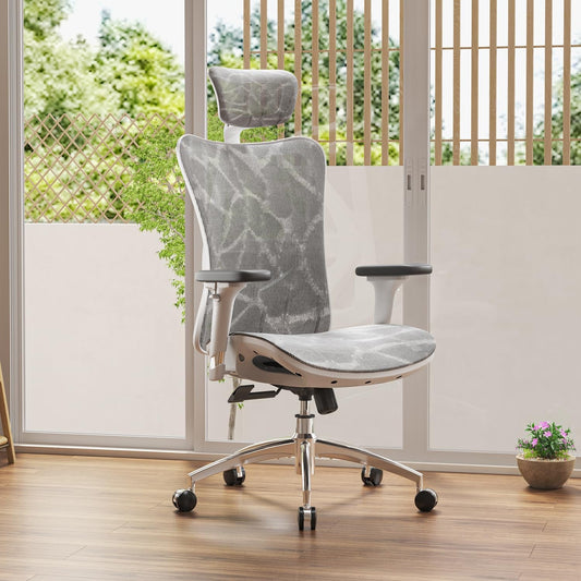 M57 Ergonomic Office Chair with 3 Way Armrests Lumbar Support and Adjustable Headrest High Back Tilt Function Light Grey-1