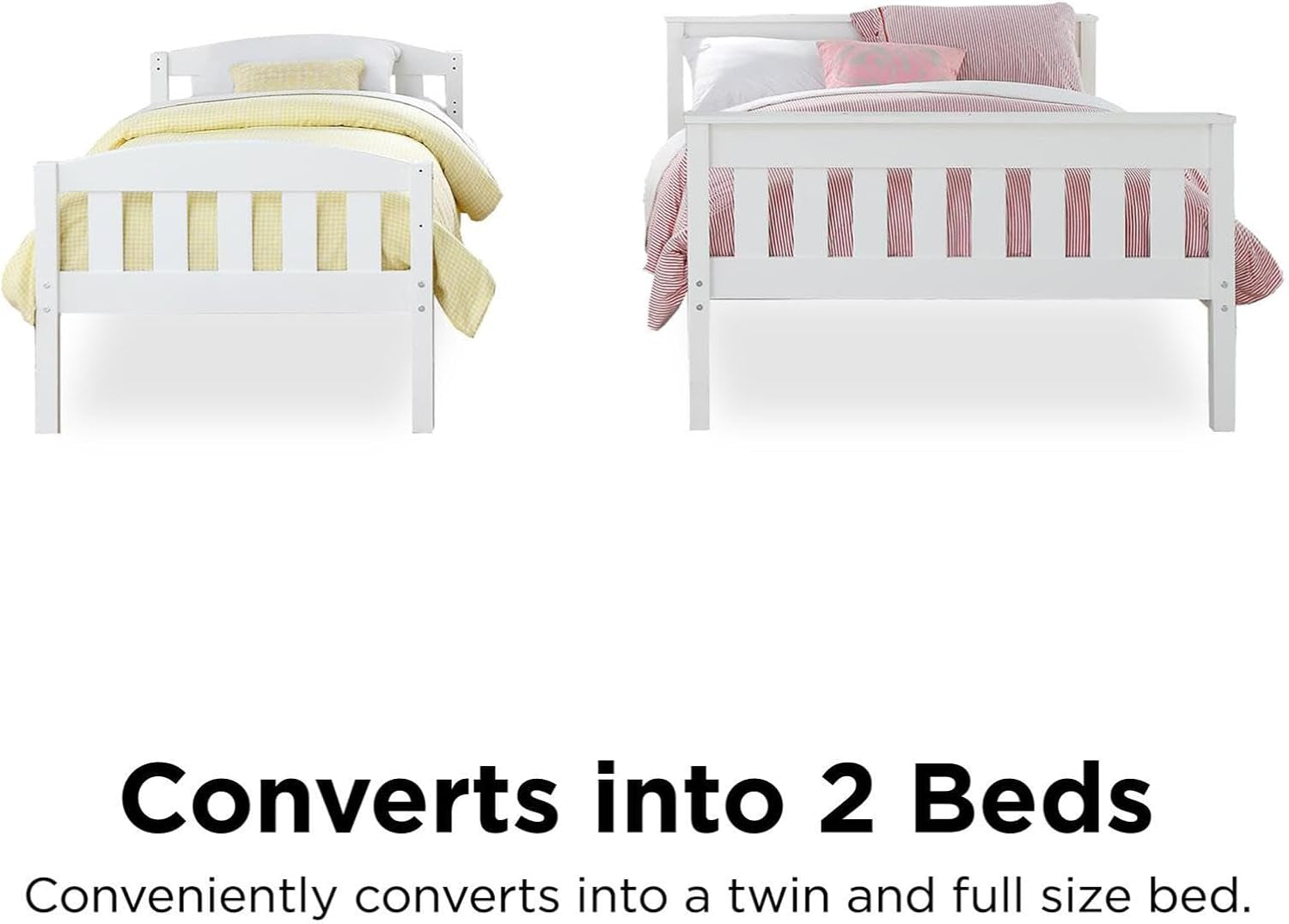 Airlie Twin over Full Bunk Bed, White, Wood Construction, Converts to Twin/Full, 4-Step Ladder, Guard Rails-2