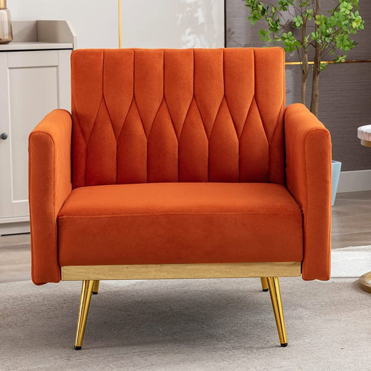 Orange Velvet Chair with Ottoman and Armrests-0