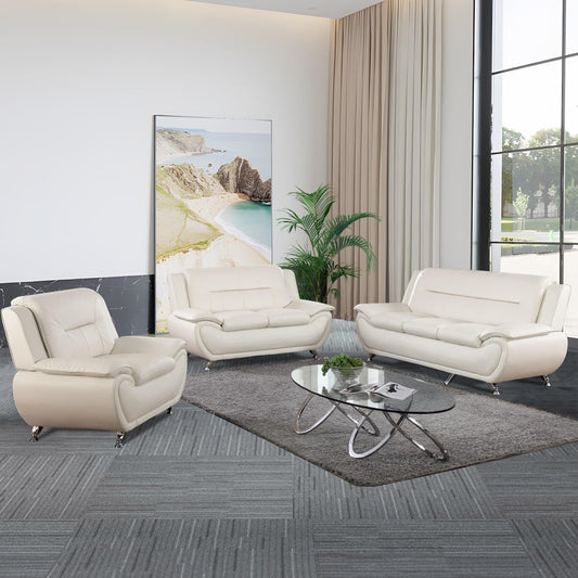 Living Room Furniture Set, Faux Leather Sofa Couch Set, 3 Pieces Modern Sofa Set for Living Room/Apartment/Office (White)-0