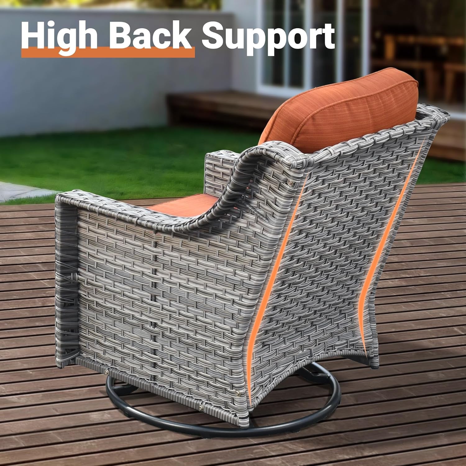 Outdoor 8 Piece Patio Furniture with Cozy Comfortable Swivel Chair,Rattan Wicker Coversation Couch Set with 3 Seater Sofa,Sectional Set for outside Patio Balcony Backyard Pool,Orange-4