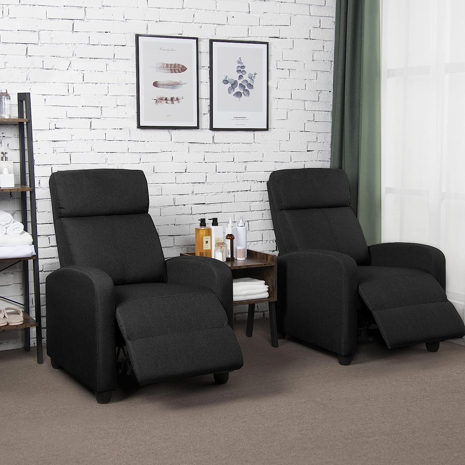 Fabric Push Back Recliner Chair, Pocket Spring, Matte Black-1