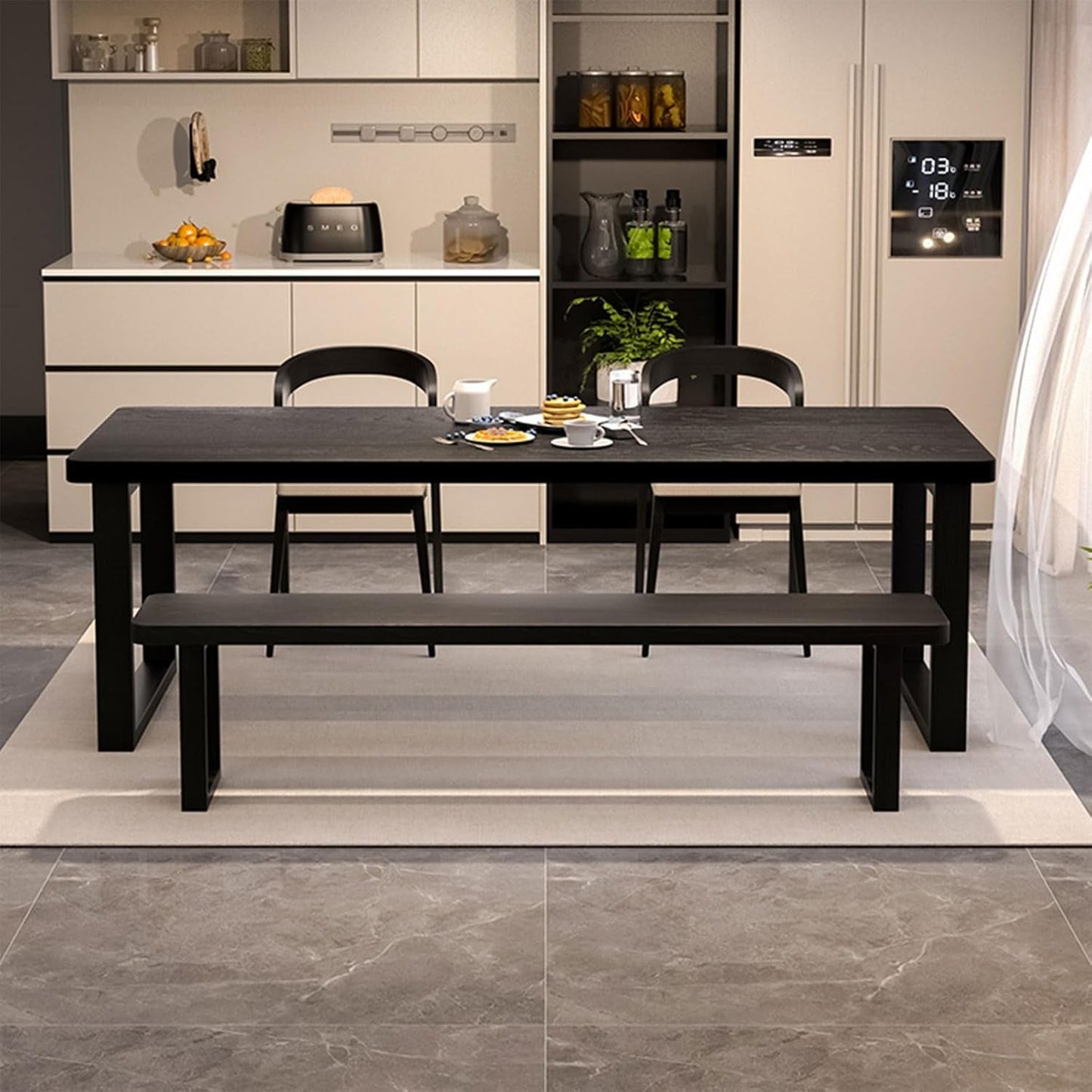 Solid Wood Dining Table for 4-6 People, a 47 Inch Long Farmhouse Kitchen Dining Table, Rectangular Dining Tables in the Dining Room, Kitchen, and Living Room, Black-3