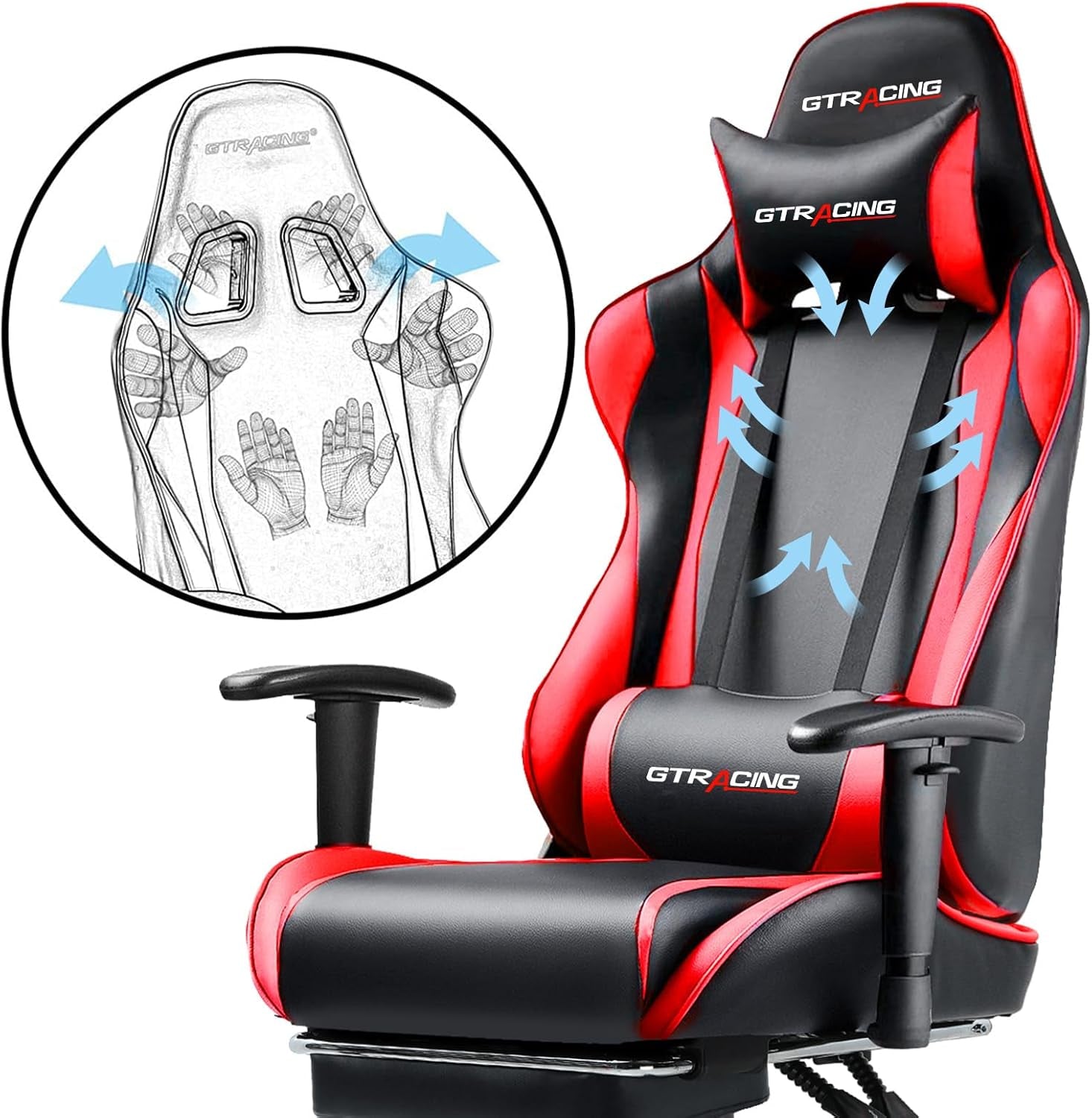 Gaming Chair with Footrest, Ergonomic Computer Game Desk Chair, Reclining Gaming Chair Seat Height Adjustment, Swivel Rocker with Headrest and Lumbar (Brickred)-4