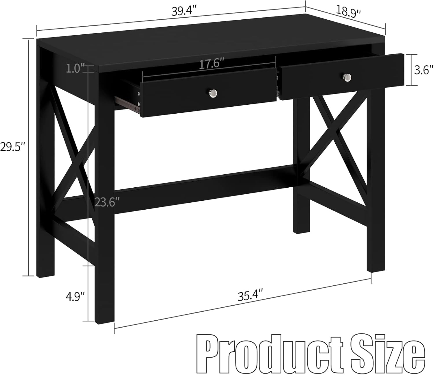 Home Office Desk Writing Computer Table Modern Design Black Desk with Drawers, Makeup Vanity Table-2