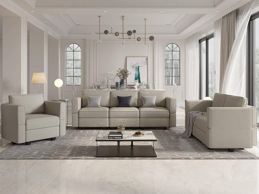 Modular Sofa Set for Living Room Furniture Sets 3 Piece with Storage Seat Velvet Sofa Couch Set Grey-0