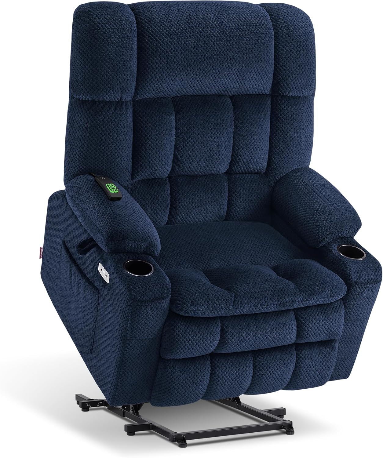 Large Dual Motor Power Lift Recliner Chair Sofa with Massage and Heat for Big Elderly People, Infinite Position, USB Ports, Fabric R7891 (Large-Wide, Navy Blue)-0