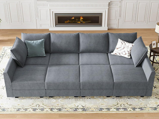 Modular Sectional Sleeper Sofa Reversible, Bluish Grey-0