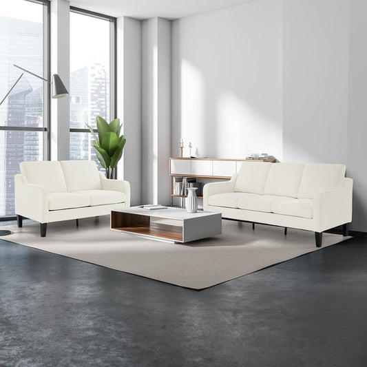 Loveseat Sofa Set for Living Room, Mid-Century Modern Couch and Love Seat Set,53" Loveseat+71" Small Couch for Bedroom Sofa Furniture for Small Spaces Apartment (Cream White)-0